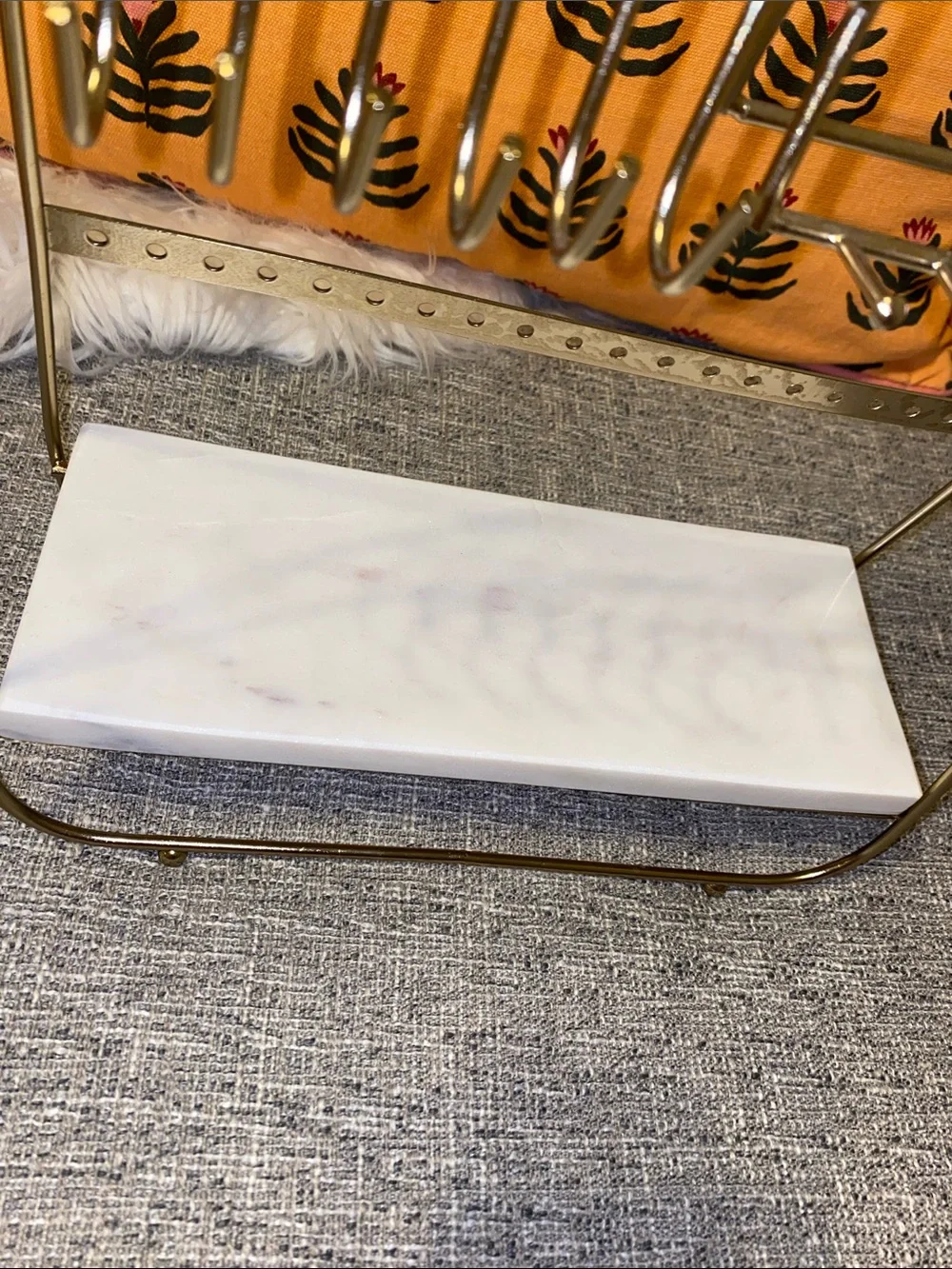 Gold Metal Jewelry Organizer with White Marble Tray